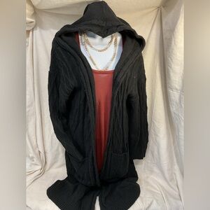 Long Hoodie Cable Knit Cardigan